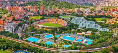 an aerial view of a baseball stadium and a city at Large Apt-Laureles-Smart Lock-AC-Laundry Service in Medellín