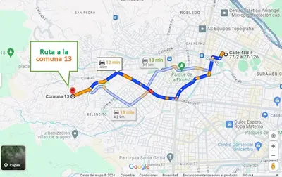 a map of a ride a la commedia at Tu Refugio Acogedor en el corazón de Medellín Hab Privada A in Medellín